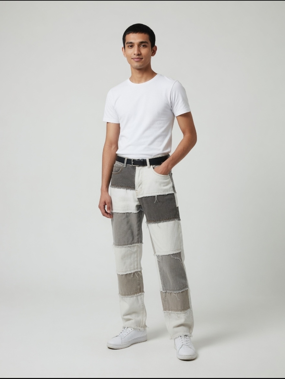 Patchwork Gray & White Men's Jeans